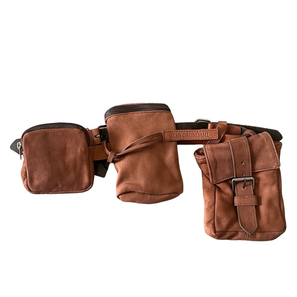 Ivan Grundahl Waist Bag Three-Piece Leather Suede‎ Vintage Retro Belt Pack S M